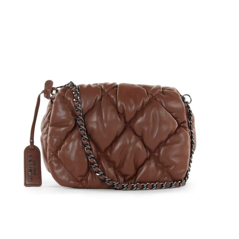 Borsa marrone trapuntata con tracolla in catena