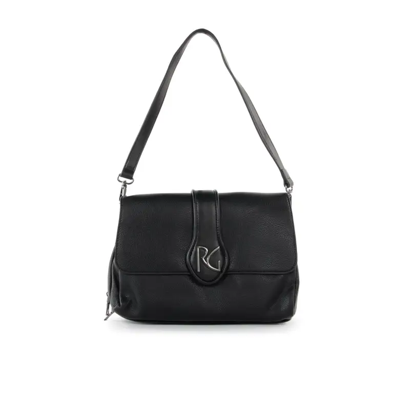 Borsa nera a spalla con maxi logo