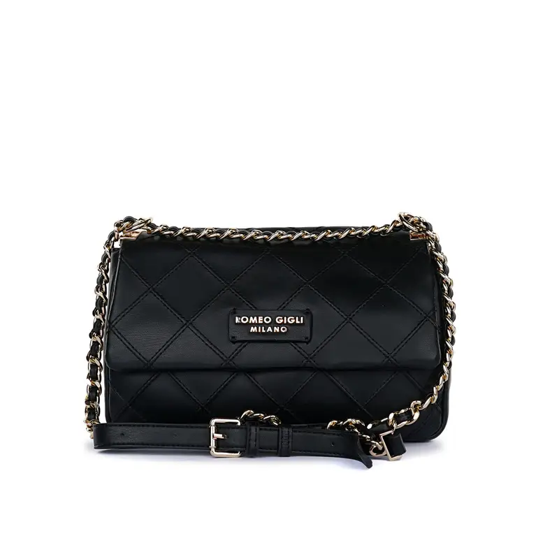 Borsa nera da donna effetto trapuntato con tracolla in catena