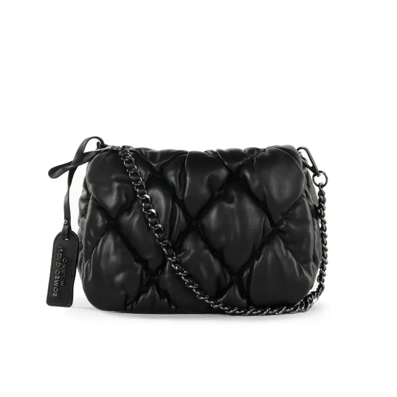 Borsa nera trapuntata con tracolla in catena
