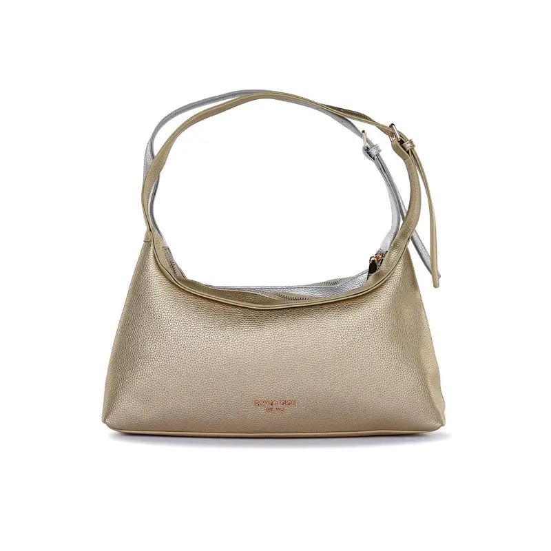 Borsa oro e argento double face da donna con manico circolare