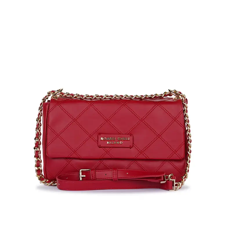 Borsa rossa da donna effetto trapuntato con tracolla in catena