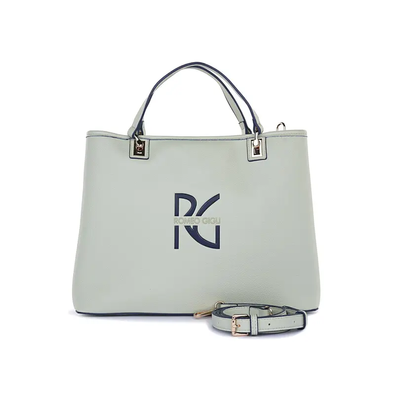 Borsa verde chiaro da donna con maxi logo e tracolla removibile