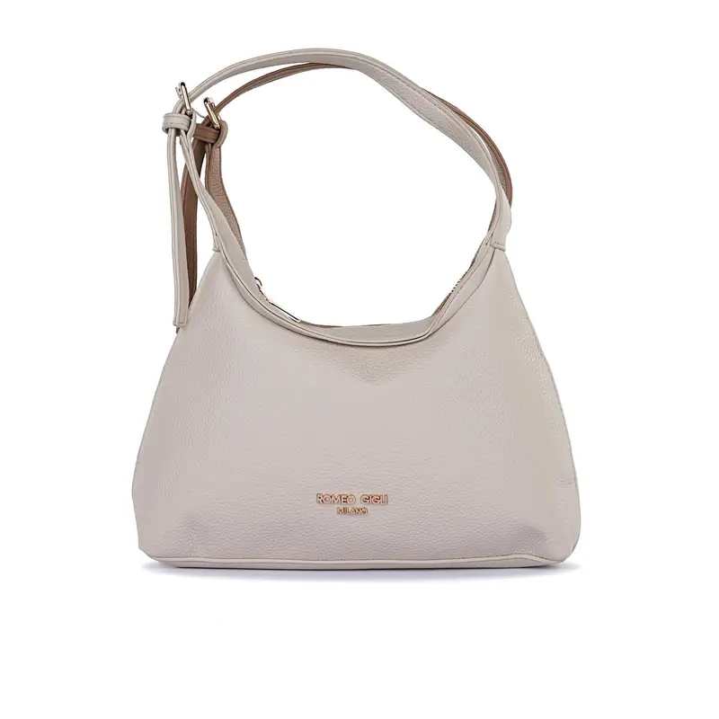 Borsetta beige e marrone double face da donna con manico circolare