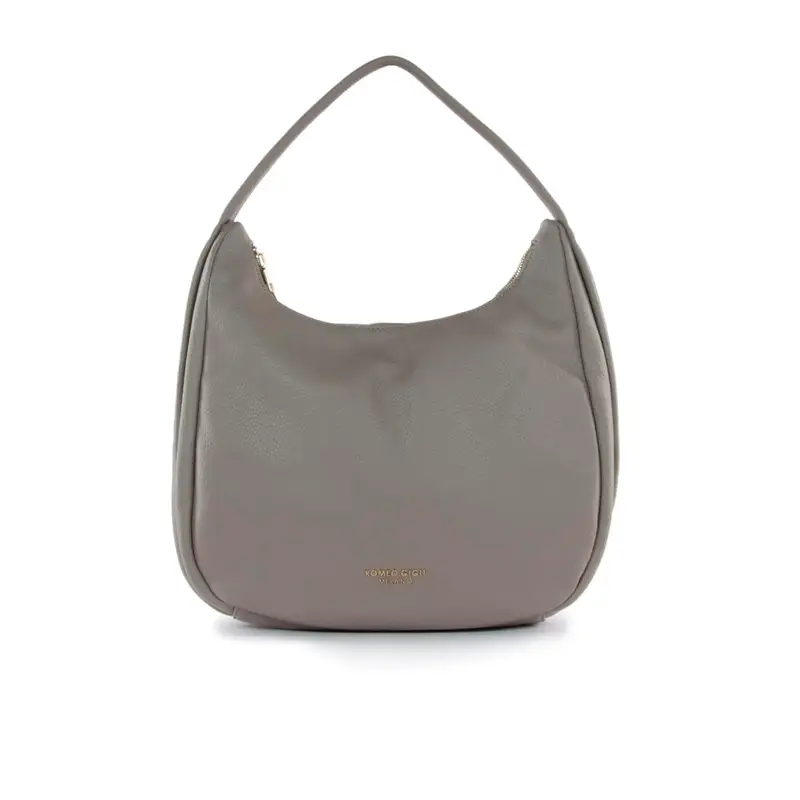 Hobo bag beige con zip e logo