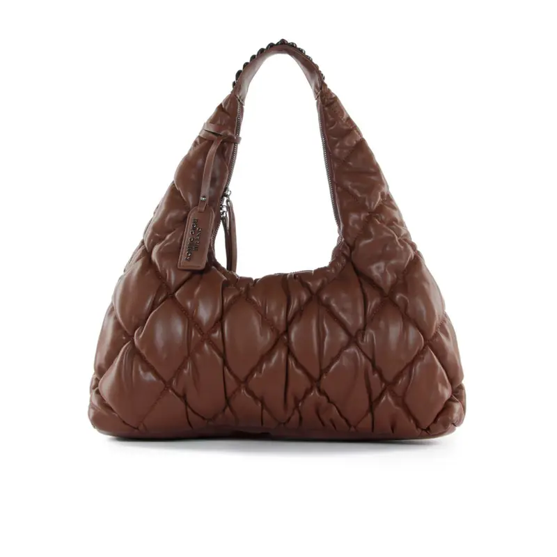 Hobo bag marrone effetto trapuntato con zip