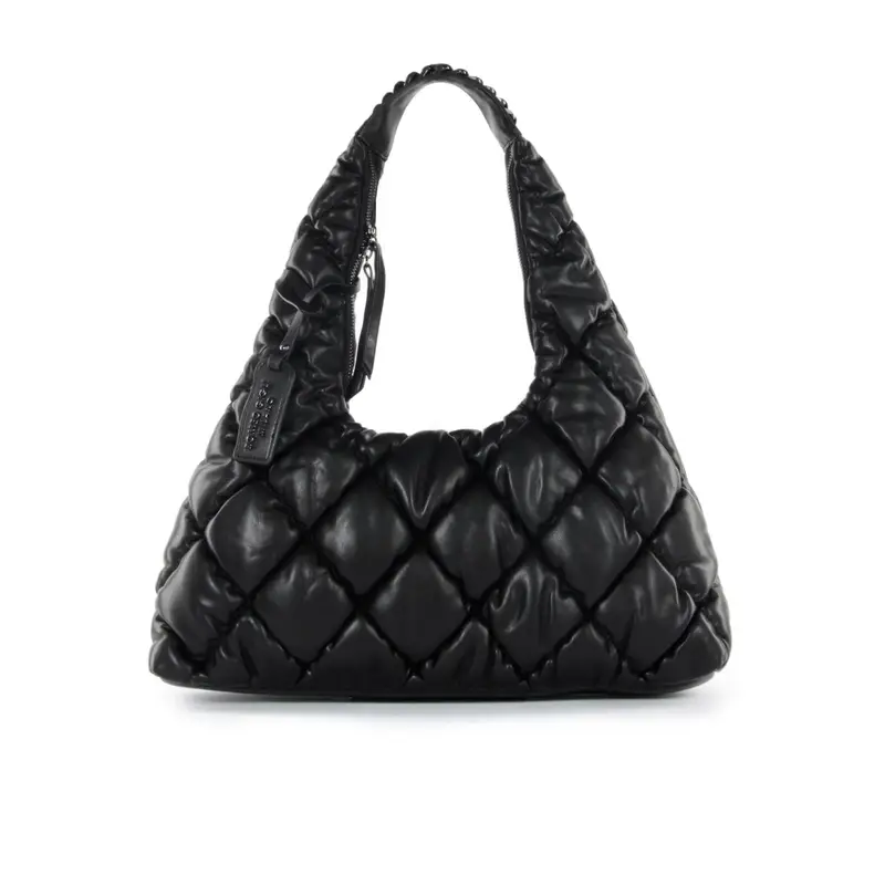 Hobo bag nera effetto trapuntato con zip