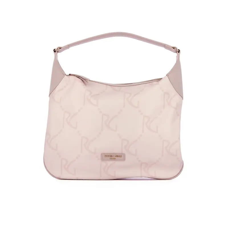 Hobo bag rosa in tessuto con stampa maxi loghi