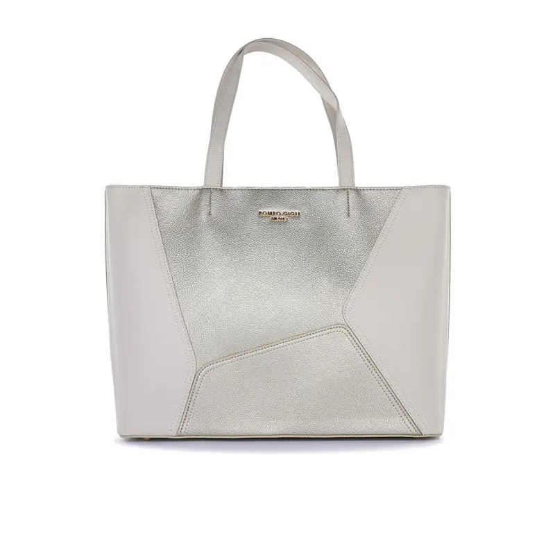Shopper beige con inserto effetto laminato