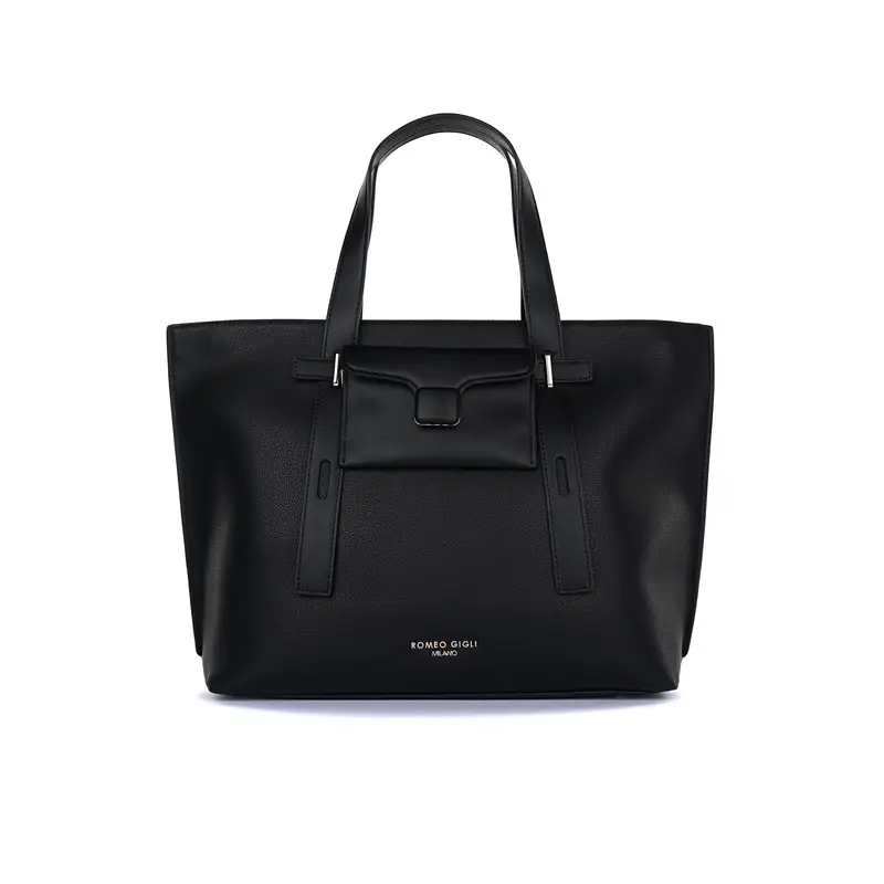 Shopper nera da donna con tasca frontale