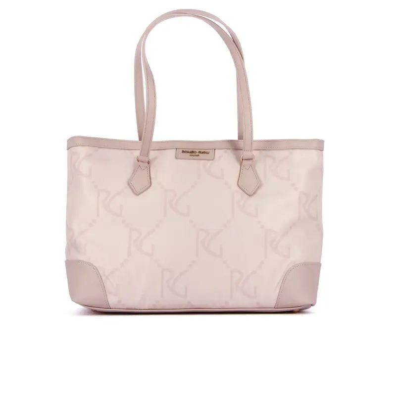 Shopper rosa in tessuto con maxi loghi