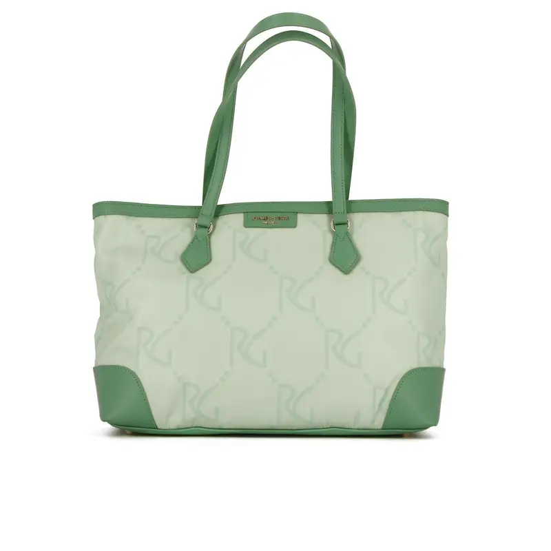 Shopper verde in tessuto con maxi loghi