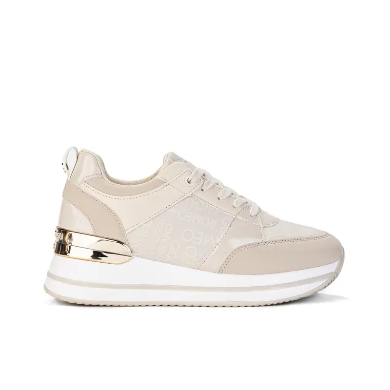 Sneakers beige con zeppa e dettaglio stampa logo