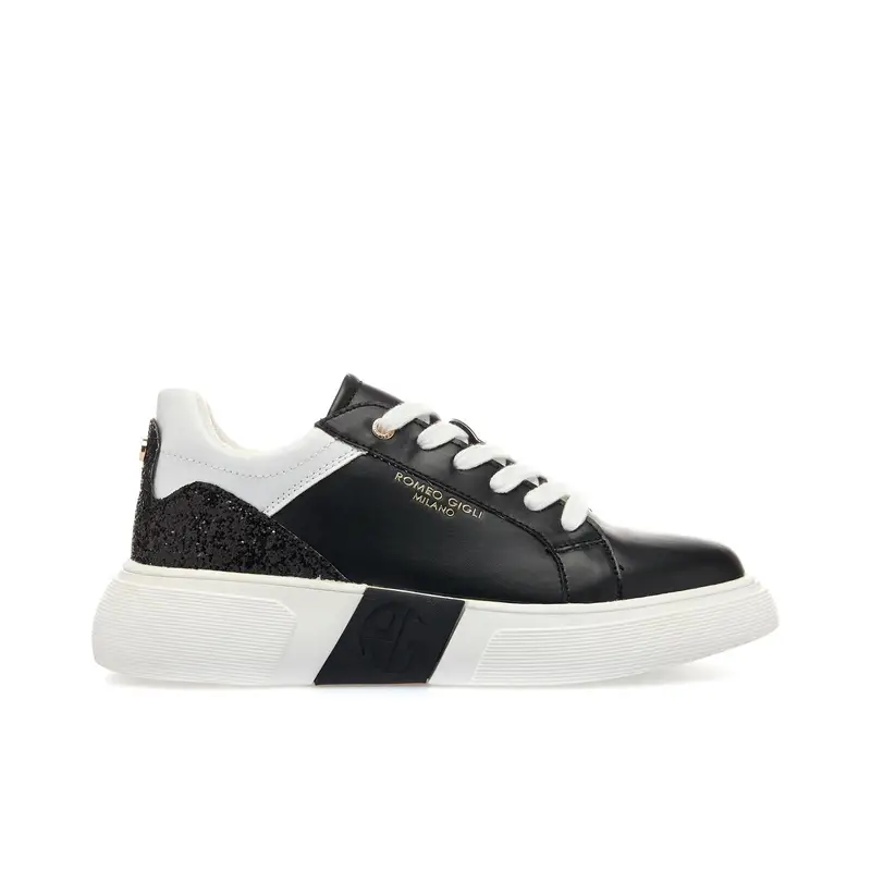 Sneakers bianche con suola platform e glitter