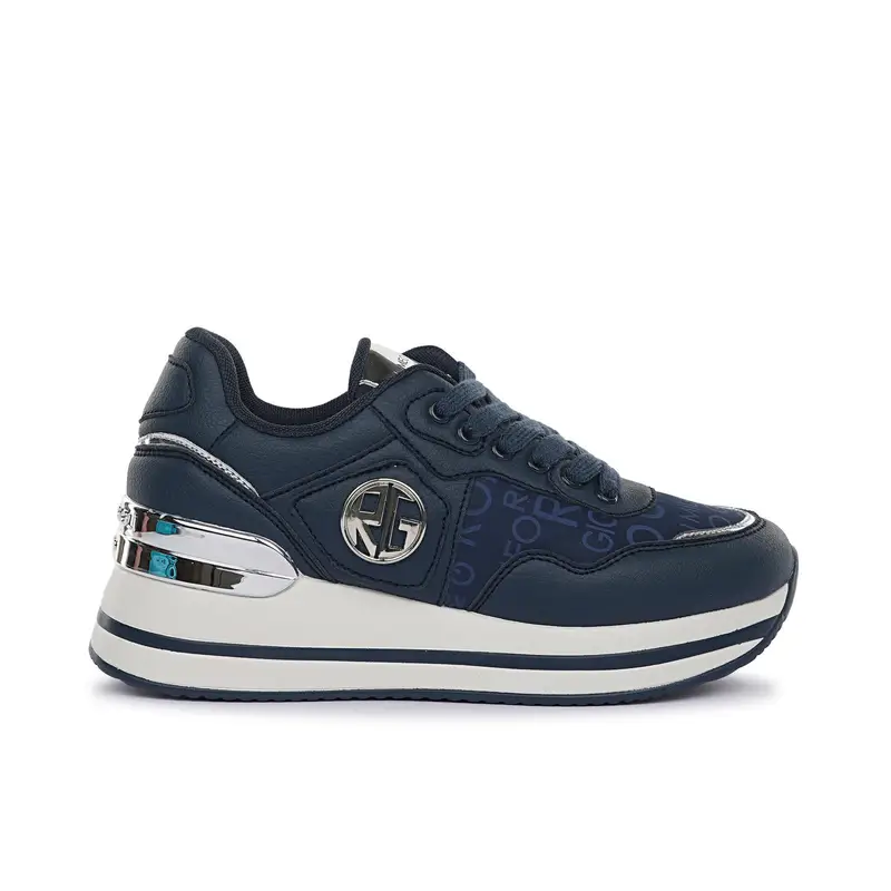 Sneakers blu da donna con logo e zeppa
