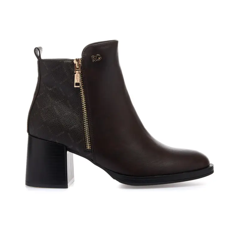 Stivaletti marroni con tacco largo e zip