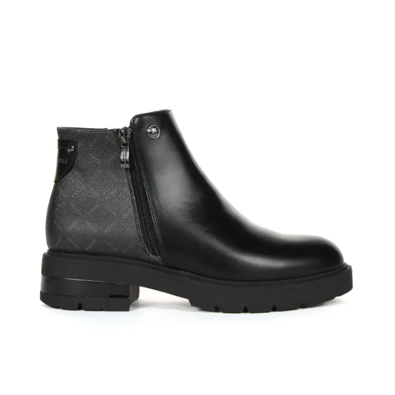 Stivaletti neri bassi con zip e inserto stampa mini logo