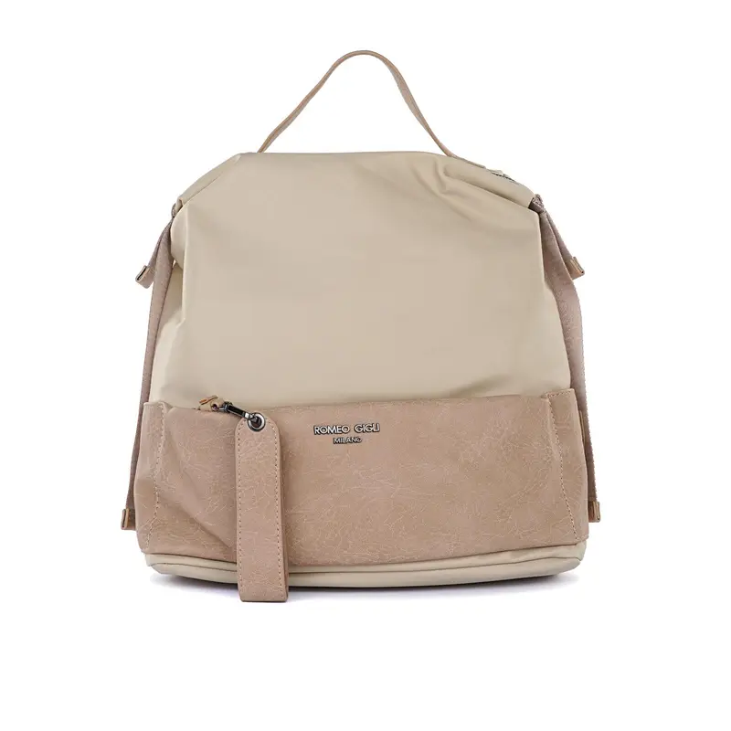 Zainetto beige da donna con maxi tascone frontale