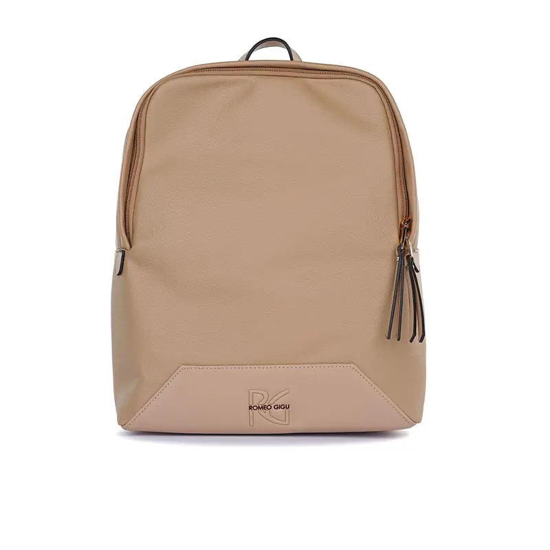 Zainetto marrone da donna beige con zip e maxi logo