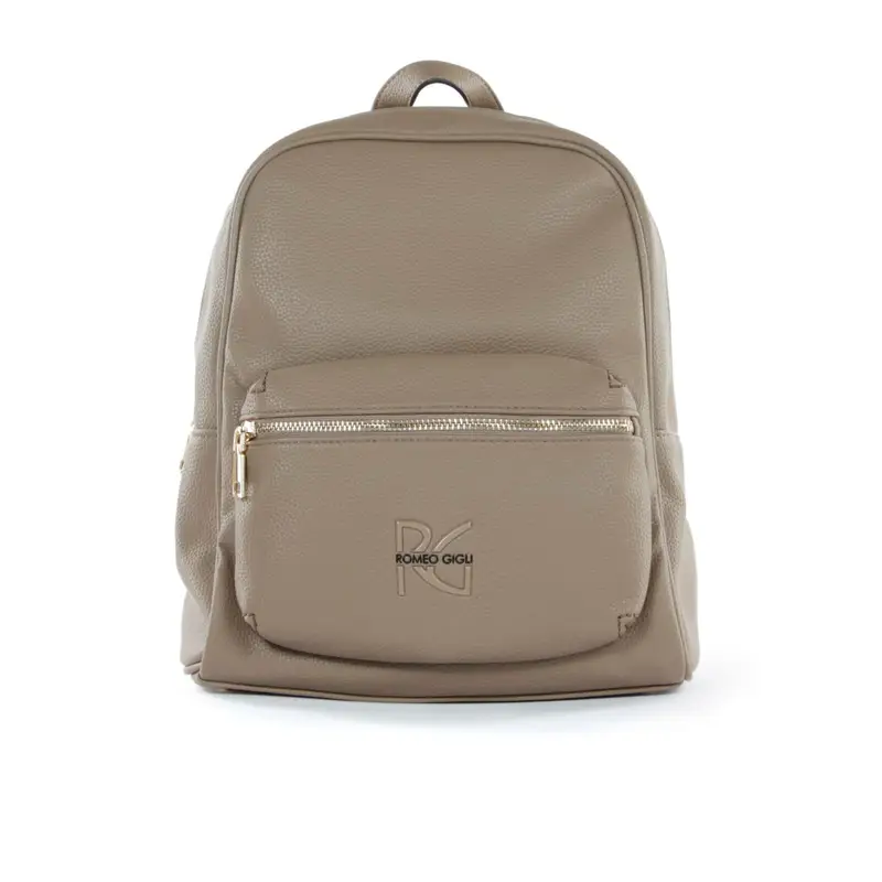Zaino beige con tasca e logo