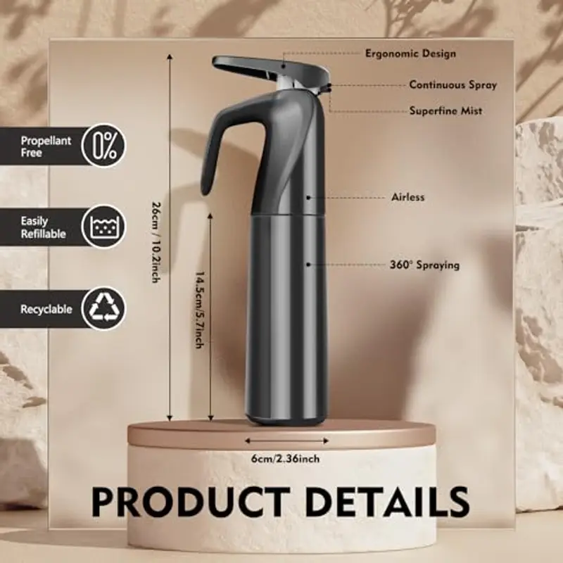 Romon Spray Capelli, 300 ML Nebulizzatore Acqua, Bottigliette Spray Flacone Spray, Spruzzatore A Pressione Continuo Ultra Fine Parrucchieri, Accessori Per Parrucchiere, Flacone Spray Per Piante, Nero miniatura 2