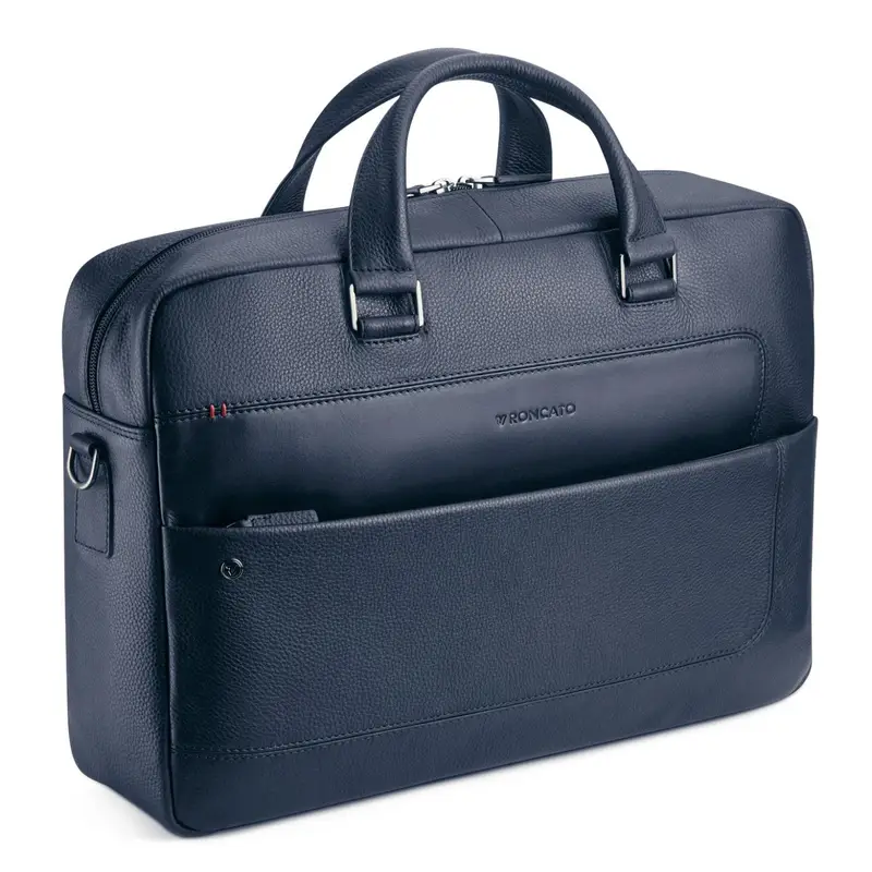 Roncato Borsa Porta Computer Blu Navy in Vera Pelle