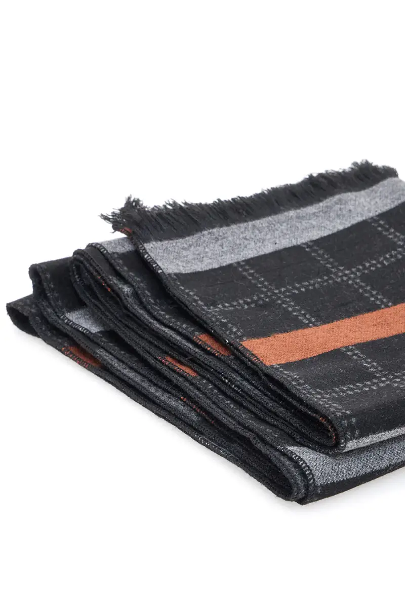 Sciarpa in viscosa nera a quadri con righe RONCATO 46, 003, 06 [GRIGIO] miniatura 4