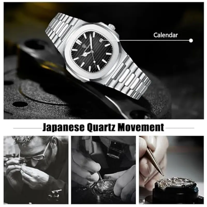 RORIOS Orologio Minimalista da Uomo Analogico Quarzo Elegante - Acciaio Inossidabile con Calendario e Luminosi miniatura 3