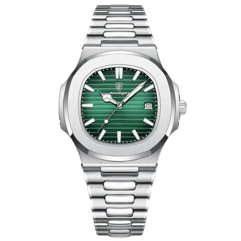 RORIOS Orologio Minimalista da Uomo Analogico Quarzo Elegante Acciaio Inossidabile Con Calendario Luminosi Verde
