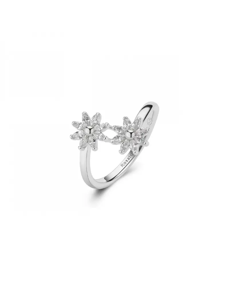 Anello aperto ROSATO Gaia in argento 925 RZGA78C con doppi fiori - Misura 16