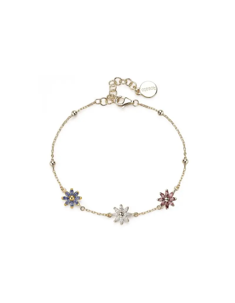Bracciale morbido ROSATO Gaia in argento 925 dorato RZGA68 con fiori colorati