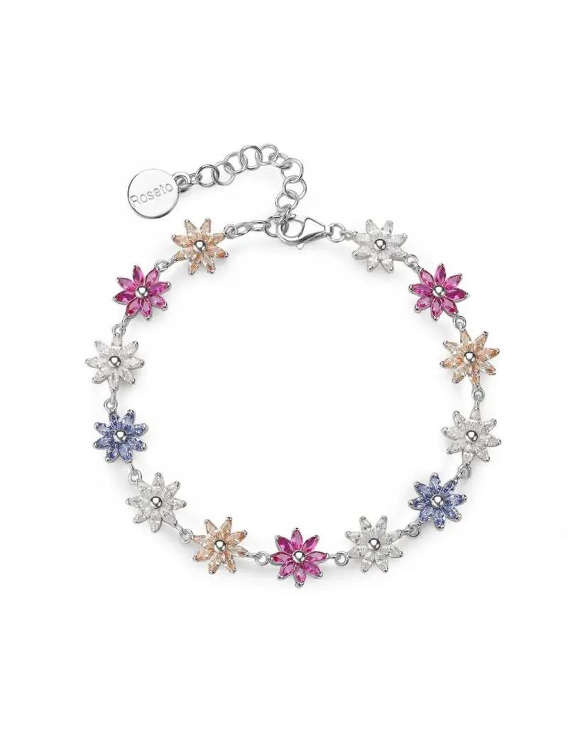 Bracciale morbido ROSATO Gaia in argento 925 RZGA70 con fiori colorati
