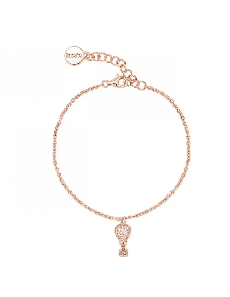 Bracciale ROSATO in argento 925 placcato oro rosa RZAR16 pendente a forma di Mongolfiera con cristalli