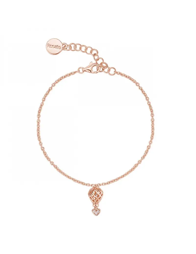 Bracciale ROSATO in argento 925 placcato oro rosa RZAR18 pendente a forma di Mongolfiera con cristalli
