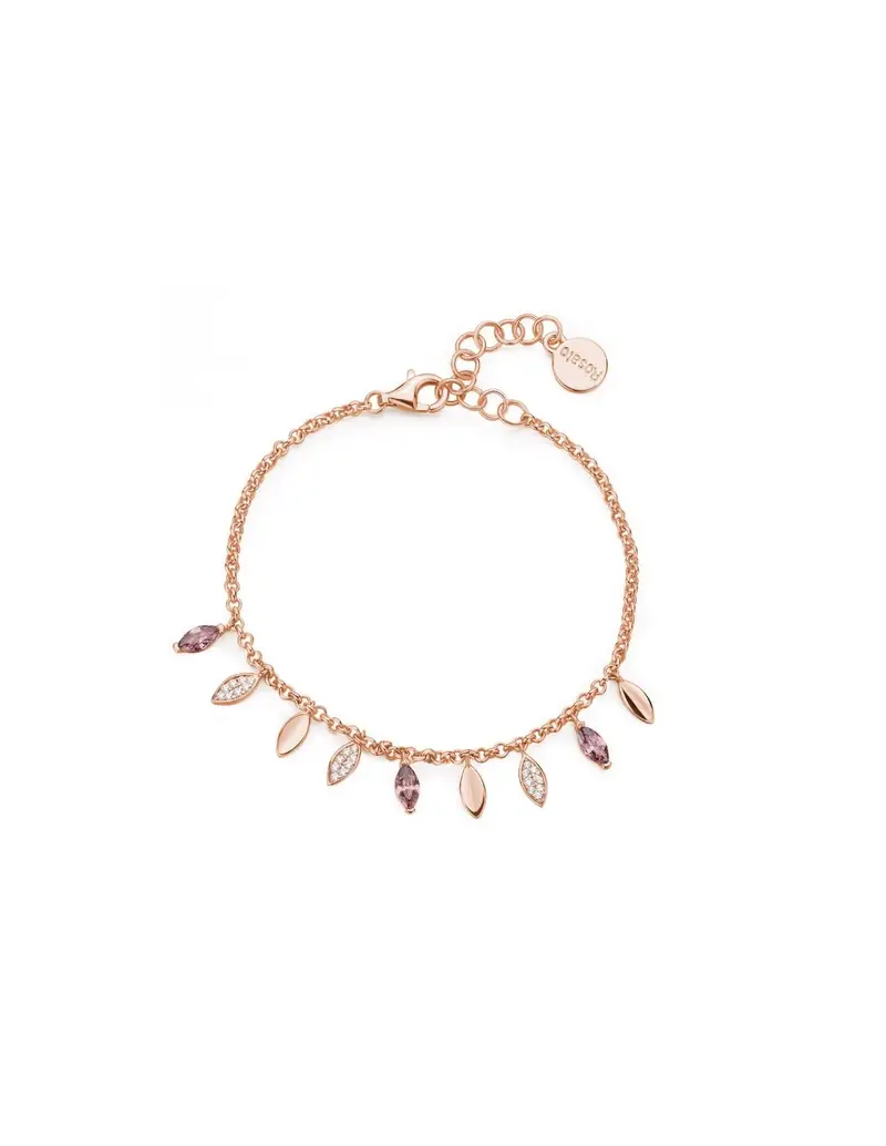 Bracciale ROSATO in argento 925 placcato oro rosa RZGA45 charms a forma di petalo con cristalli bianchi e rodolite