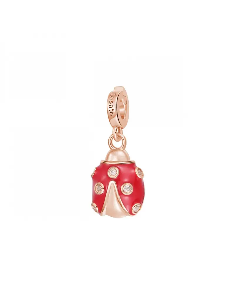 Charm ROSATO in argento 925 placcato oro rosa con cristalli e smalto RZ223 Coccinella