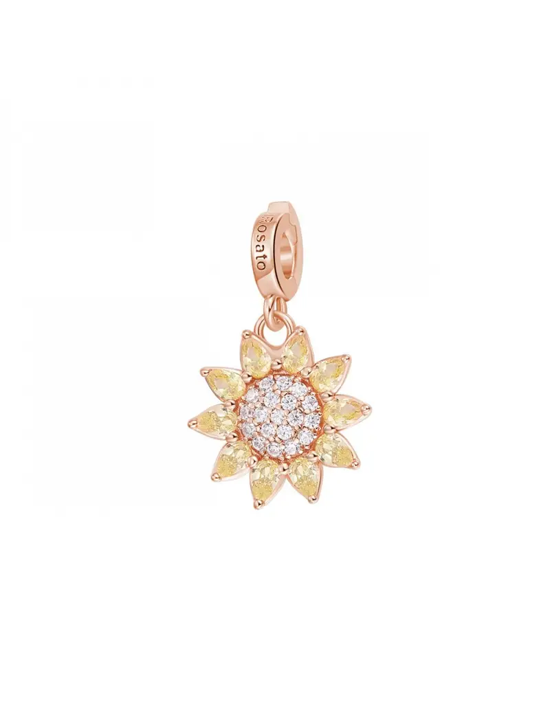 Charm ROSATO in argento 925 placcato oro rosa RZ220 con cristalli gialli GIRASOLE/GIOIA