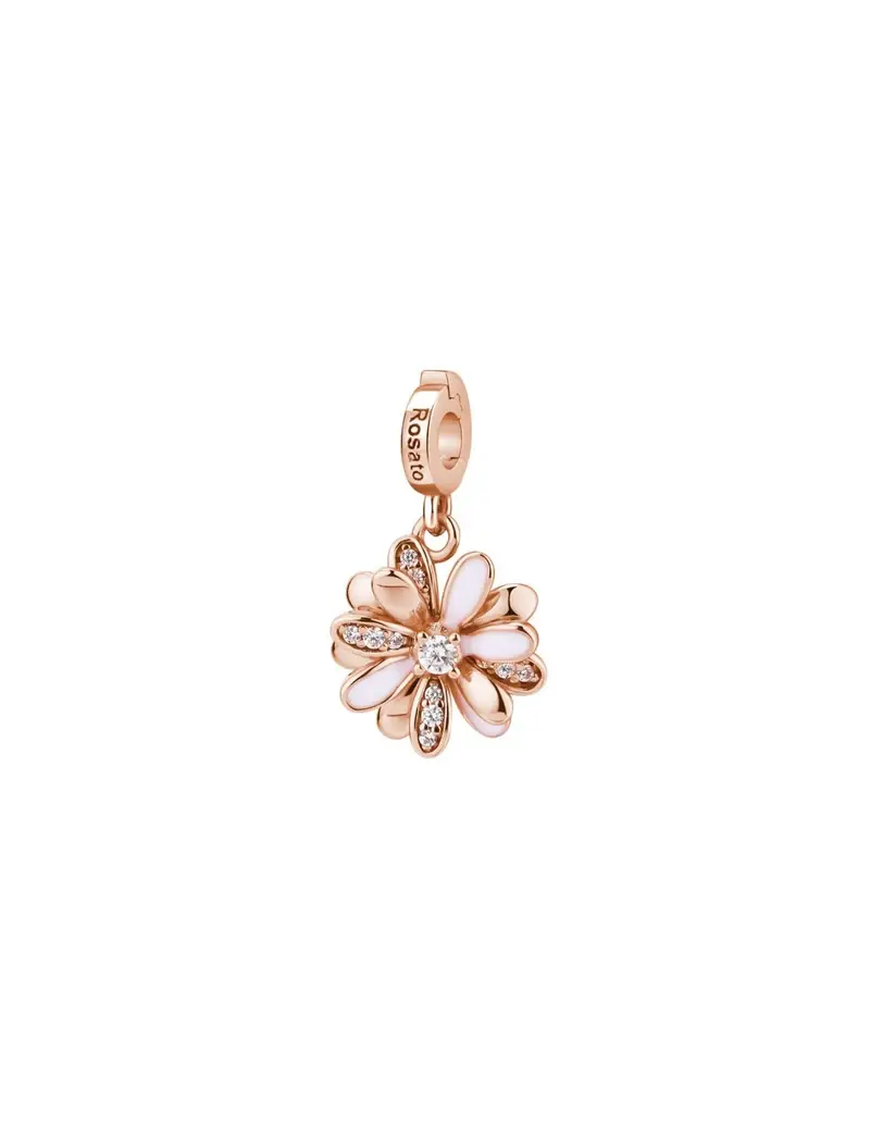 Charm ROSATO Storie in argento 925 placcato oro rosa con smalto R192 Fiore