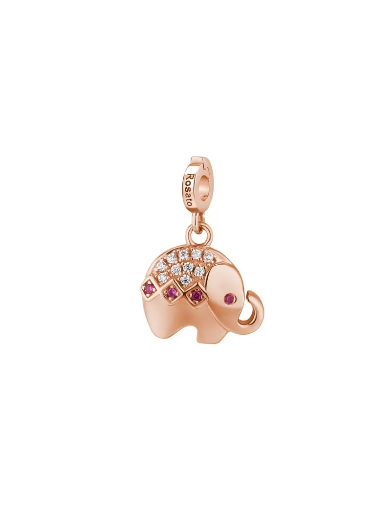 Charm ROSATO Storie in argento 925 placcato oro rosa RZ001 con cristalli ELEFANTINO/FORZA