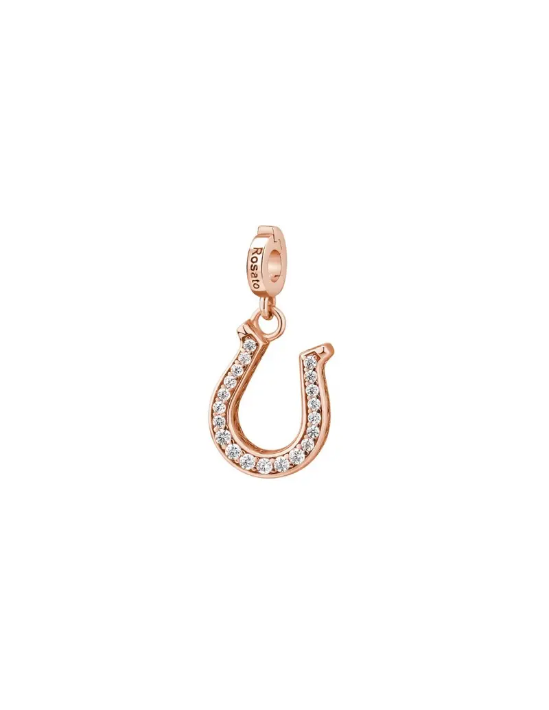 Charm ROSATO Storie in argento 925 placcato oro rosa RZ013 con cristalli Ferro di Cavallo
