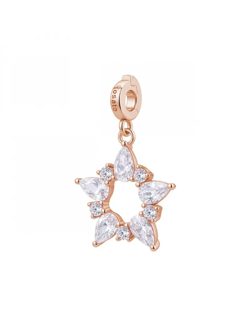 Charm ROSATO Storie in argento 925 placcato oro rosa RZ246 con cristalli Stella