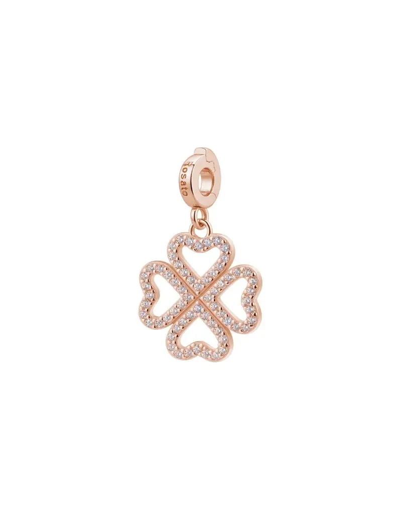 Charm ROSATO Storie in argento 925 placcato oro rosa RZ247 con cristalli Quadrifoglio