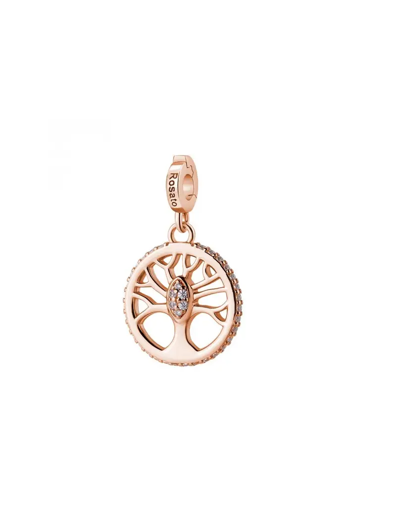 Charm ROSATO Storie in argento 925 placcato oro rosa RZ253 con cristalli ALBERO DELLA VITA/VITA