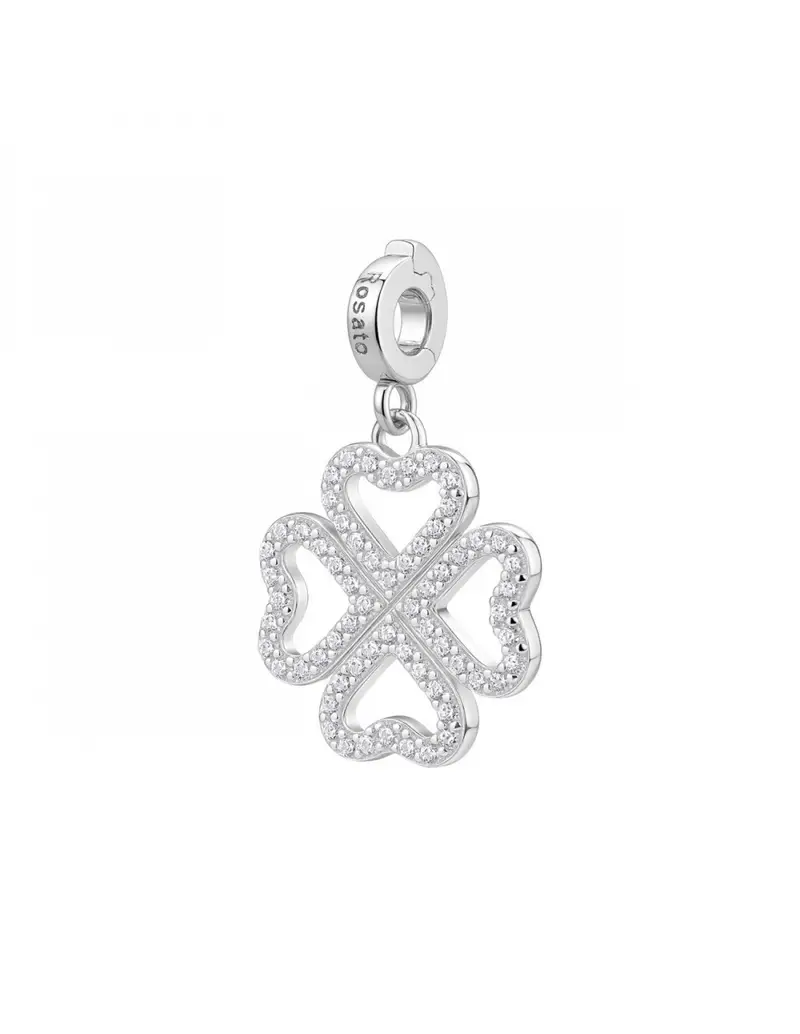 Charm ROSATO Storie in argento 925 RZ247R con cristalli Quadrifoglio