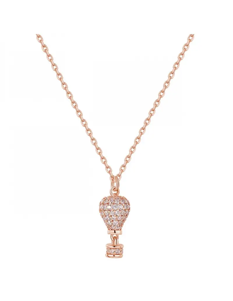 Collana corta ROSATO in argento 925 placcato oro rosa RZAR06 pendente a forma di Mongolfiera con cristalli