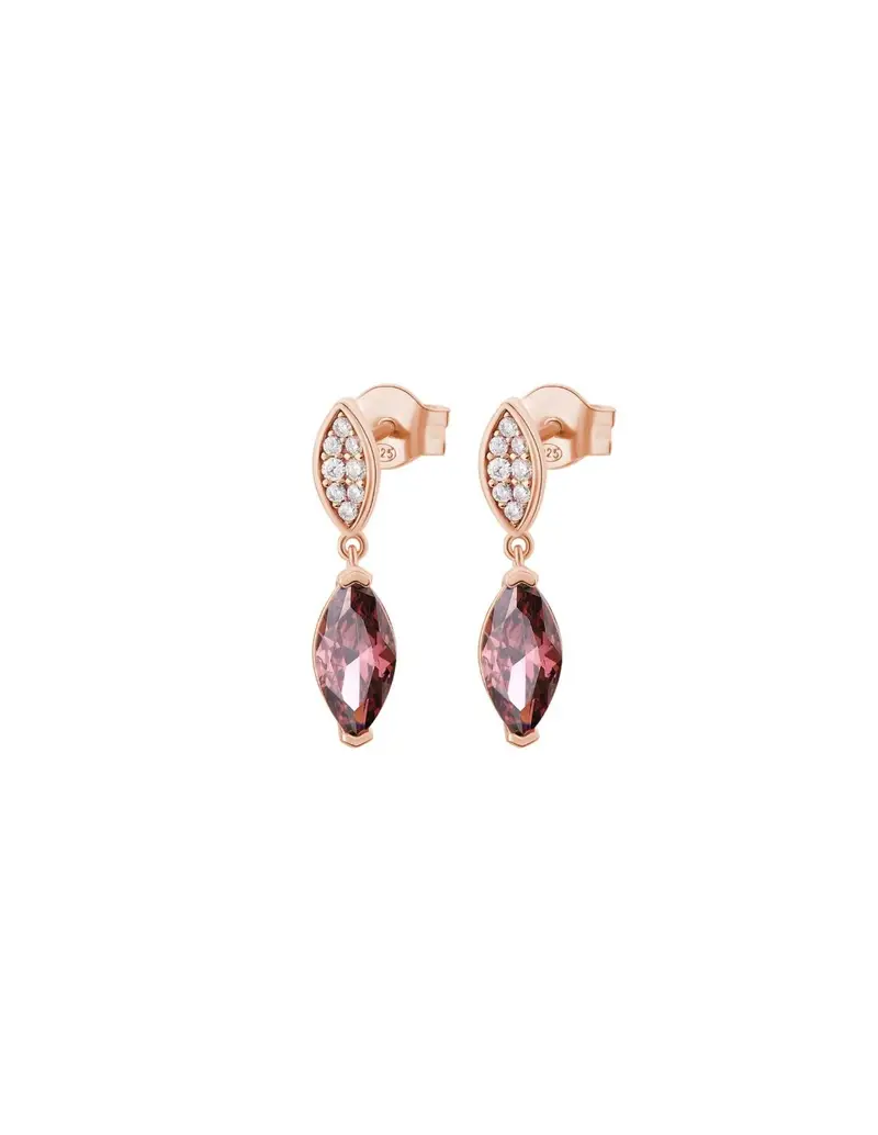 Orecchini pendenti ROSATO in argento 925 placcato oro rosa RZGA49 petali con cristalli bianchi e rodolite