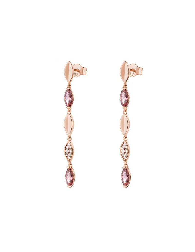 Orecchini pendenti ROSATO in argento 925 placcato oro rosa RZGA53 petali con cristalli bianchi e rodolite