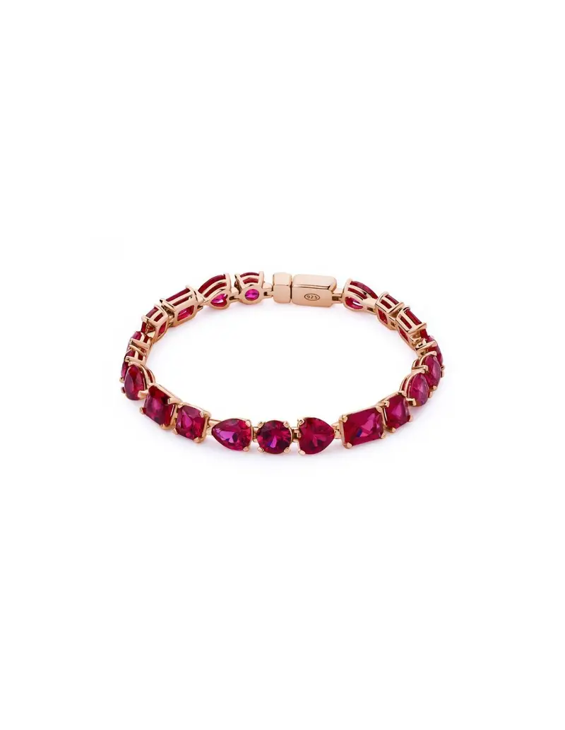SALDI Bracciale ROSATO Snodato in argento 925 placcato oro rosa e cubic zirconia rubino RZGE12