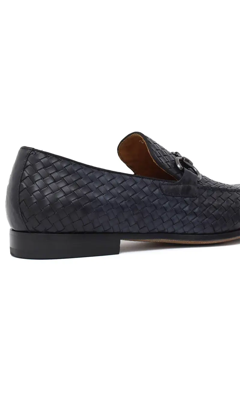 Mocassino rossi intrecciato con fibbia, colore blu miniatura 2