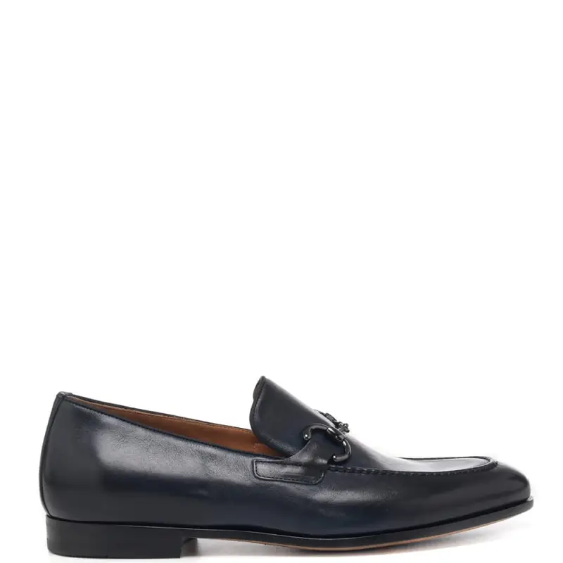 Rossi mocassino uomo in pelle morbida blu con morsetto